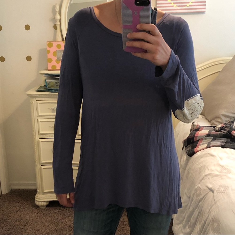 Bke red tunic with elbow patches xl navy cream